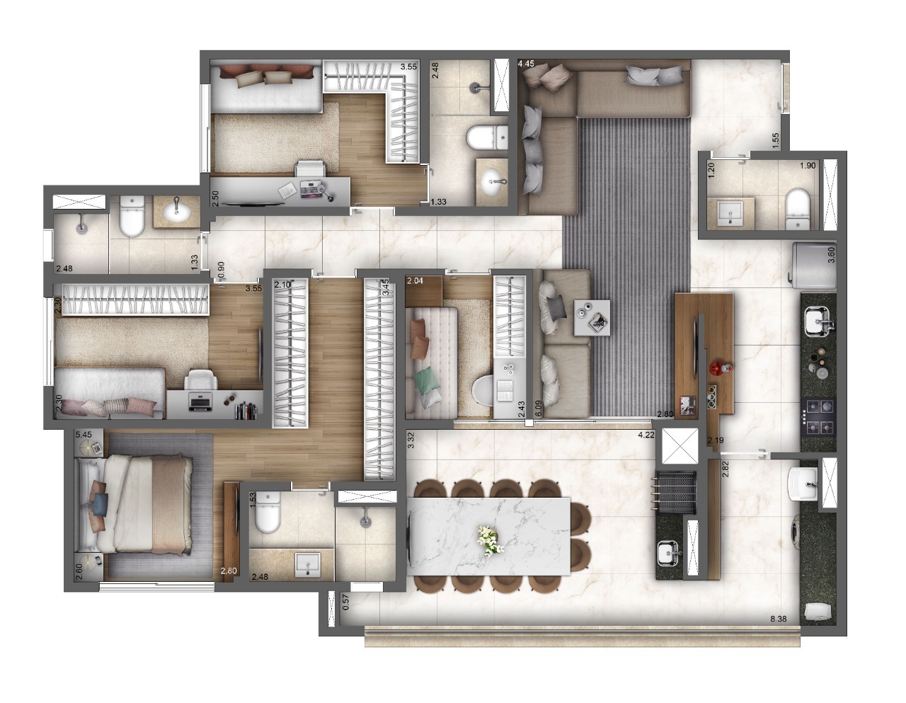 Planta 05 - 4 dorm 119m²
