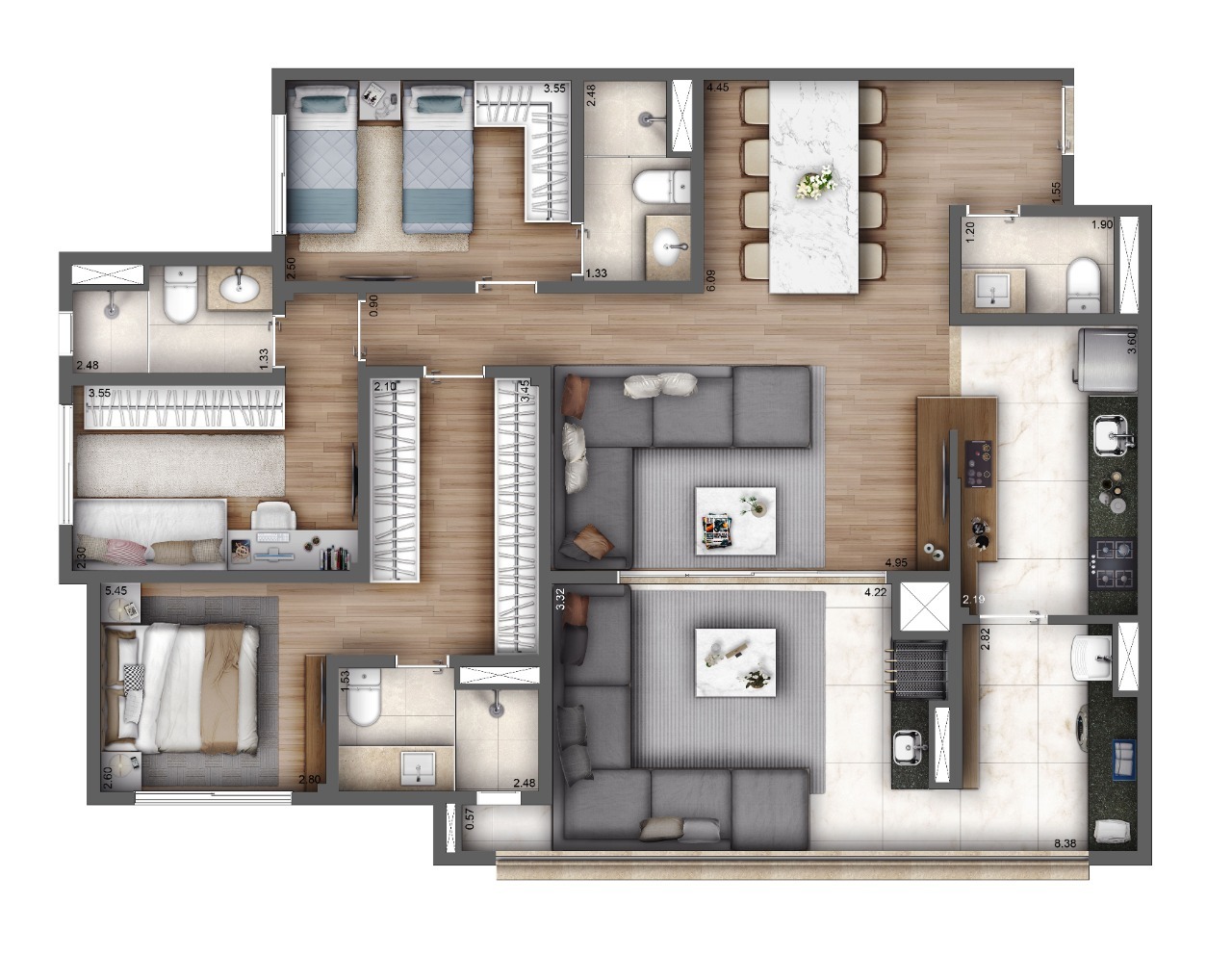 Planta 06 - 3 dorm 119m² - opção