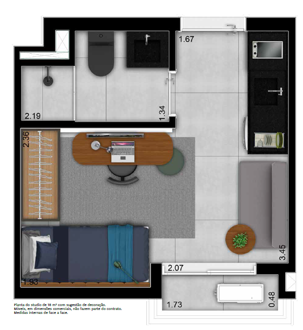 Planta 02 - 1 dorm 18m² - studio - opçao
