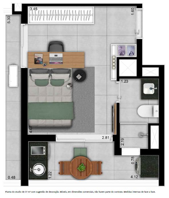 Planta 04 - 1 dorm 27m² - studio