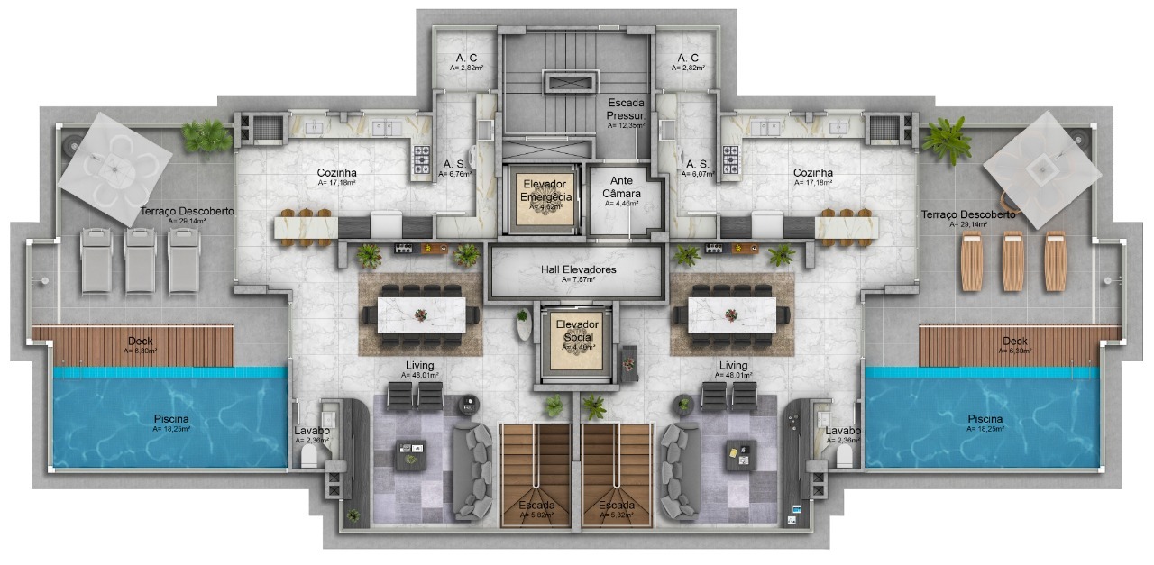 Planta 03 - 4 dorm 296m² - duplex superior
