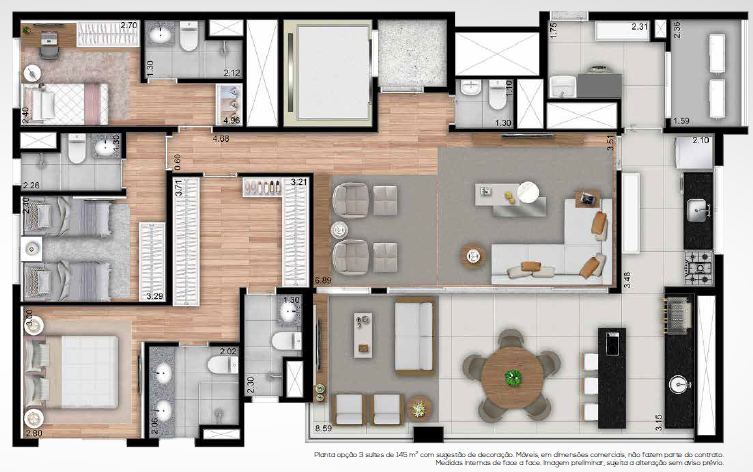 Planta 03 - 3 dorm 145m² - opçao