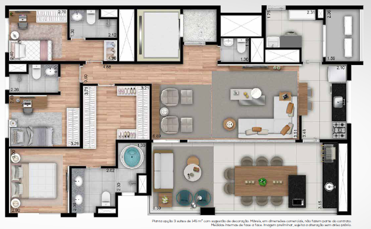 Planta 04 - 3 dorm 145m² - opçao 2