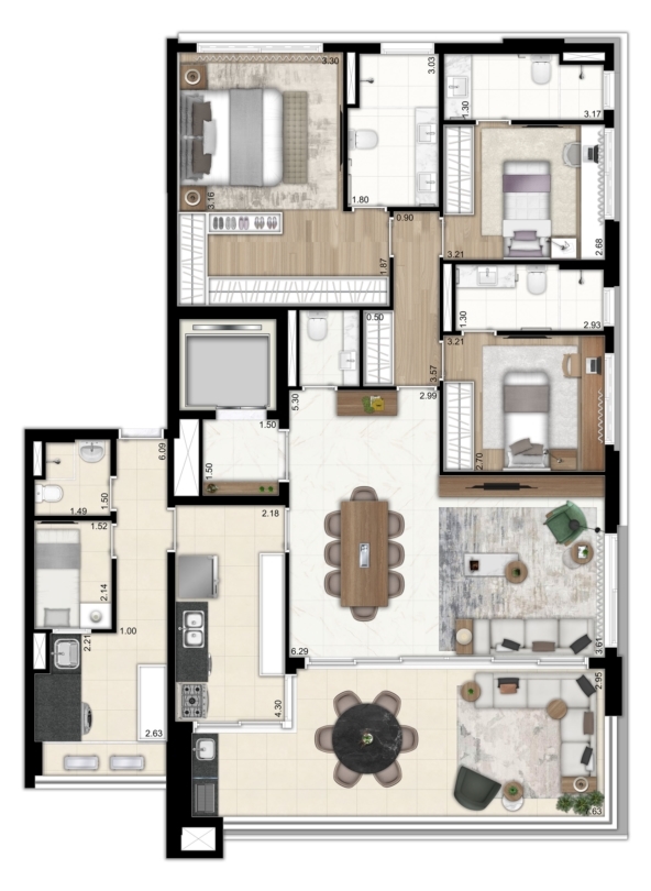 Planta 01 - 3 dorm 156m²