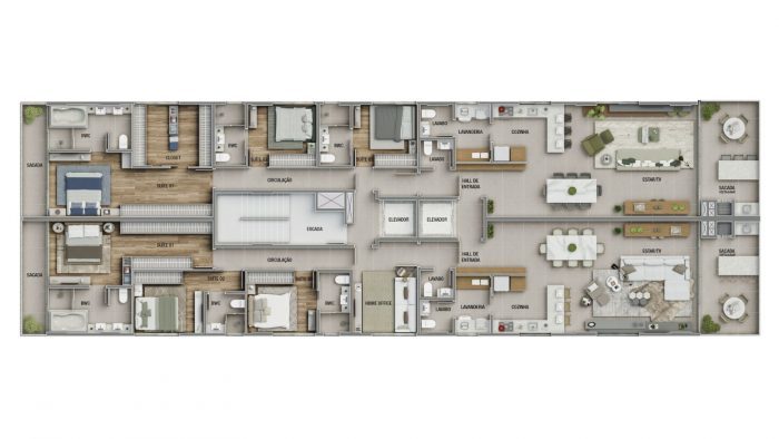 Planta 01 - 3 dorm 168m² tipo