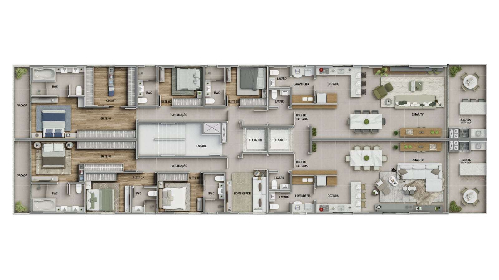 Planta 02 - 3 dorm 168m²