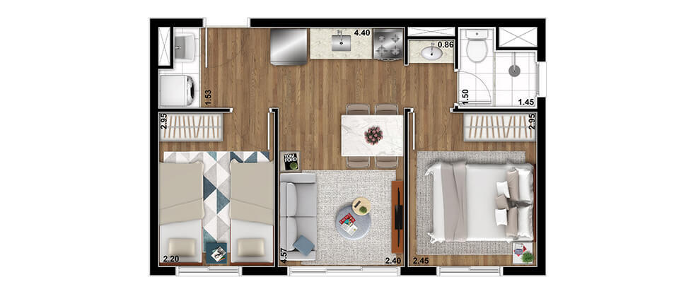 Planta 02 - 2 dorm 36 50m²