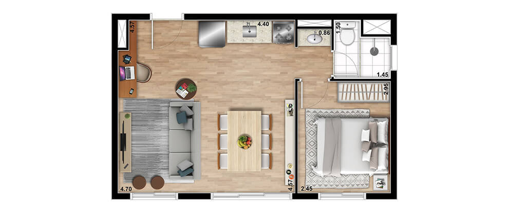 Planta 03 - 1 dorm 36 50m² - opção