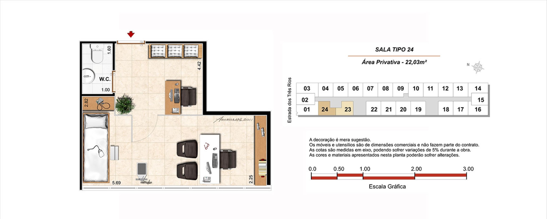 Planta 01 - 22 03m² - sala