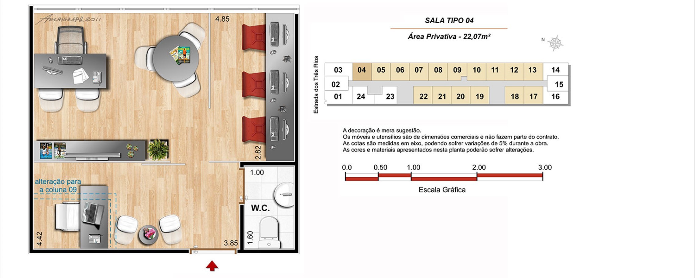 Planta 02 - 22 07m² - sala