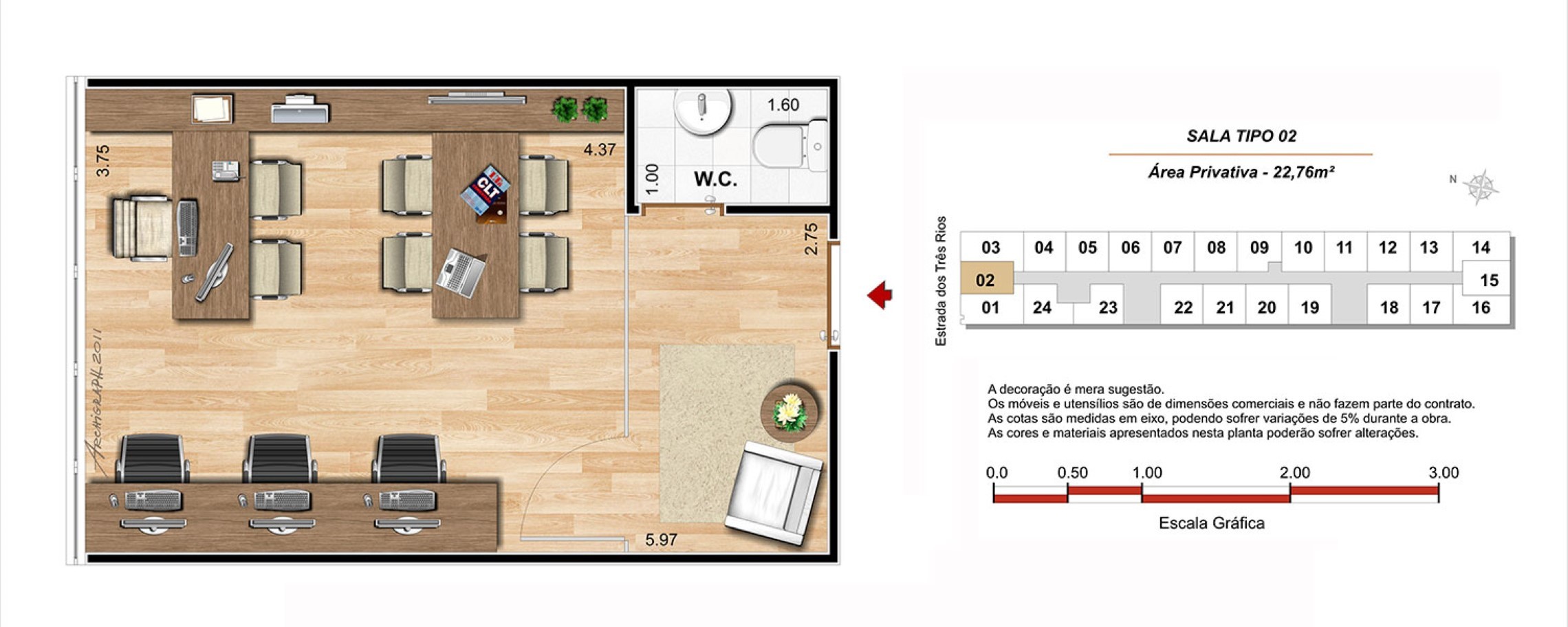 Planta 05 - 22 76m² - sala