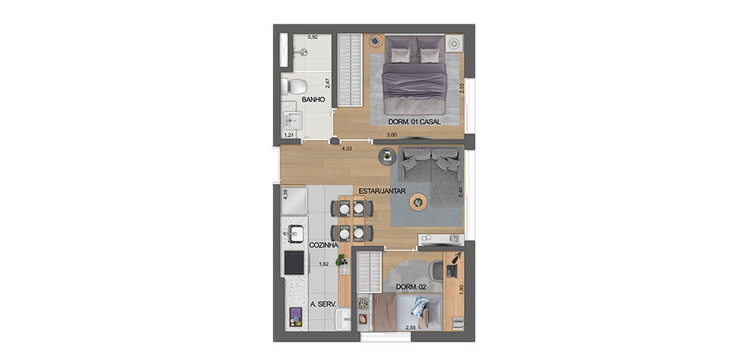 Planta 04 - 2 dorm 34m²