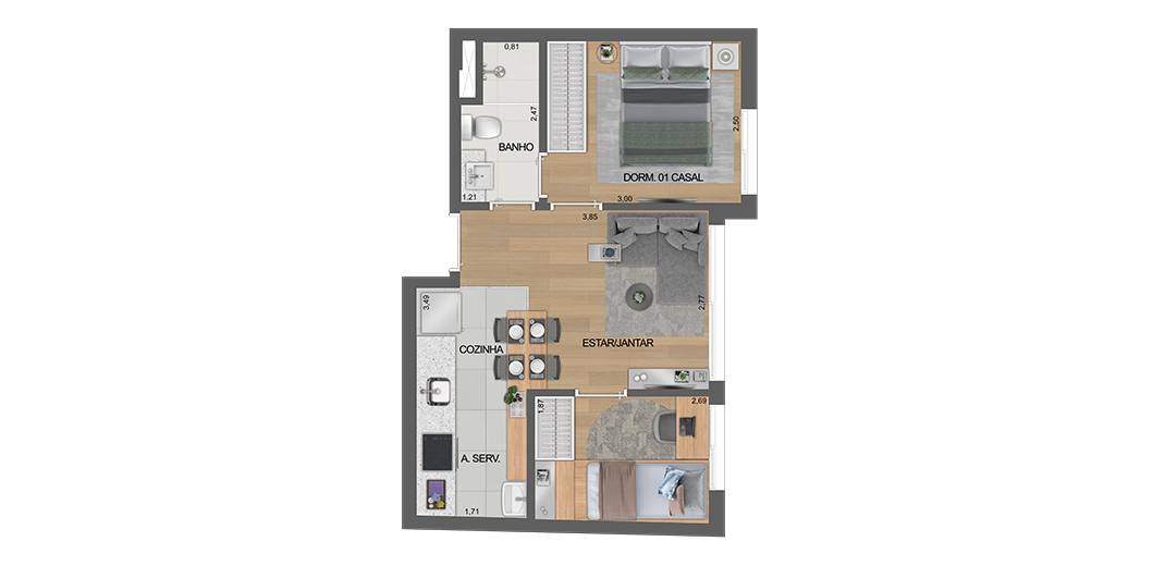 Planta 05 - 2 dorm 36m²