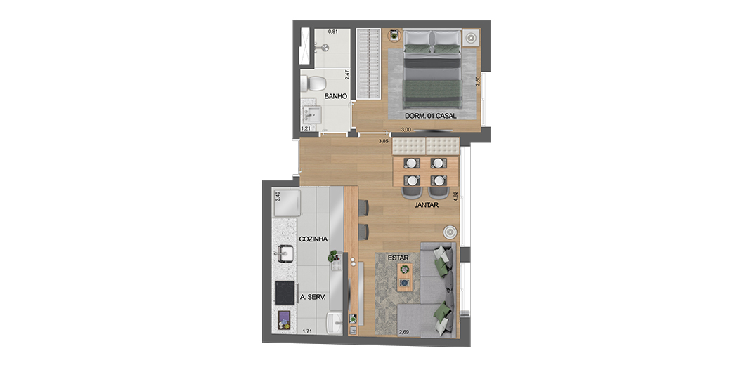 Planta 06 - 1 dorm 36m² - opção