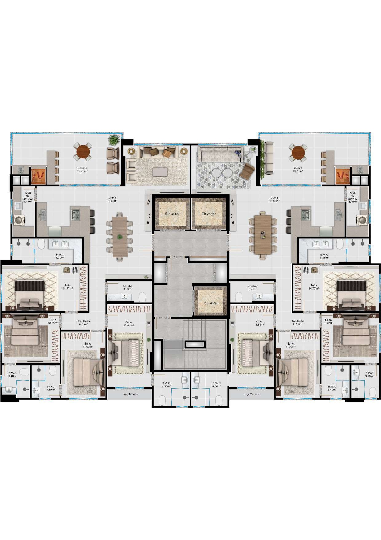 Planta 01 - 4 dorm 160m²