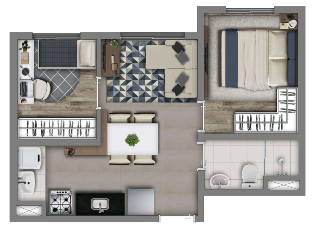 Planta 01 - 2 dorm 34m²