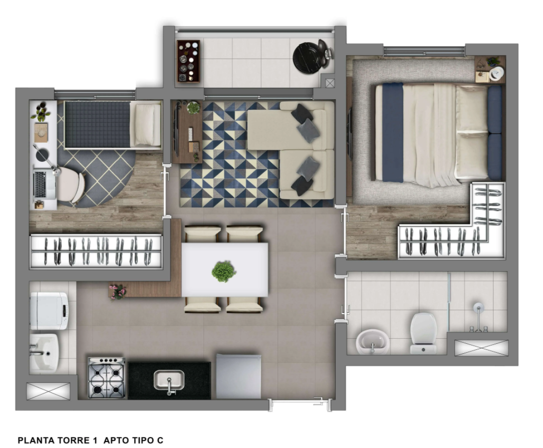 Planta 03 - 2 dorm 36m²