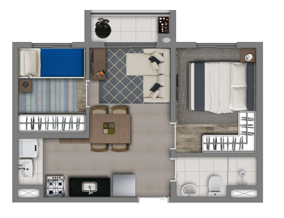 Planta 04 - 2 dorm 36m²