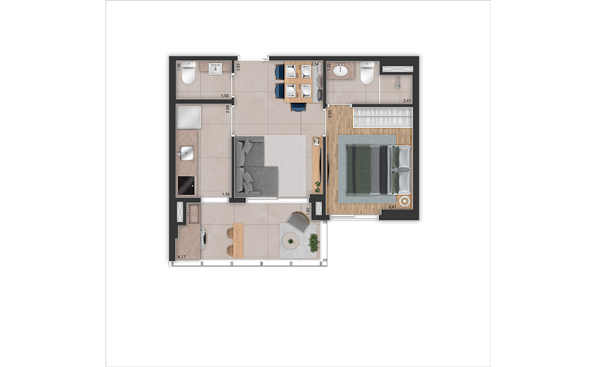 Planta 01 - 1 dorm 38m²