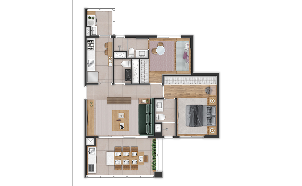 Planta 02 - 2 dorm 73m²