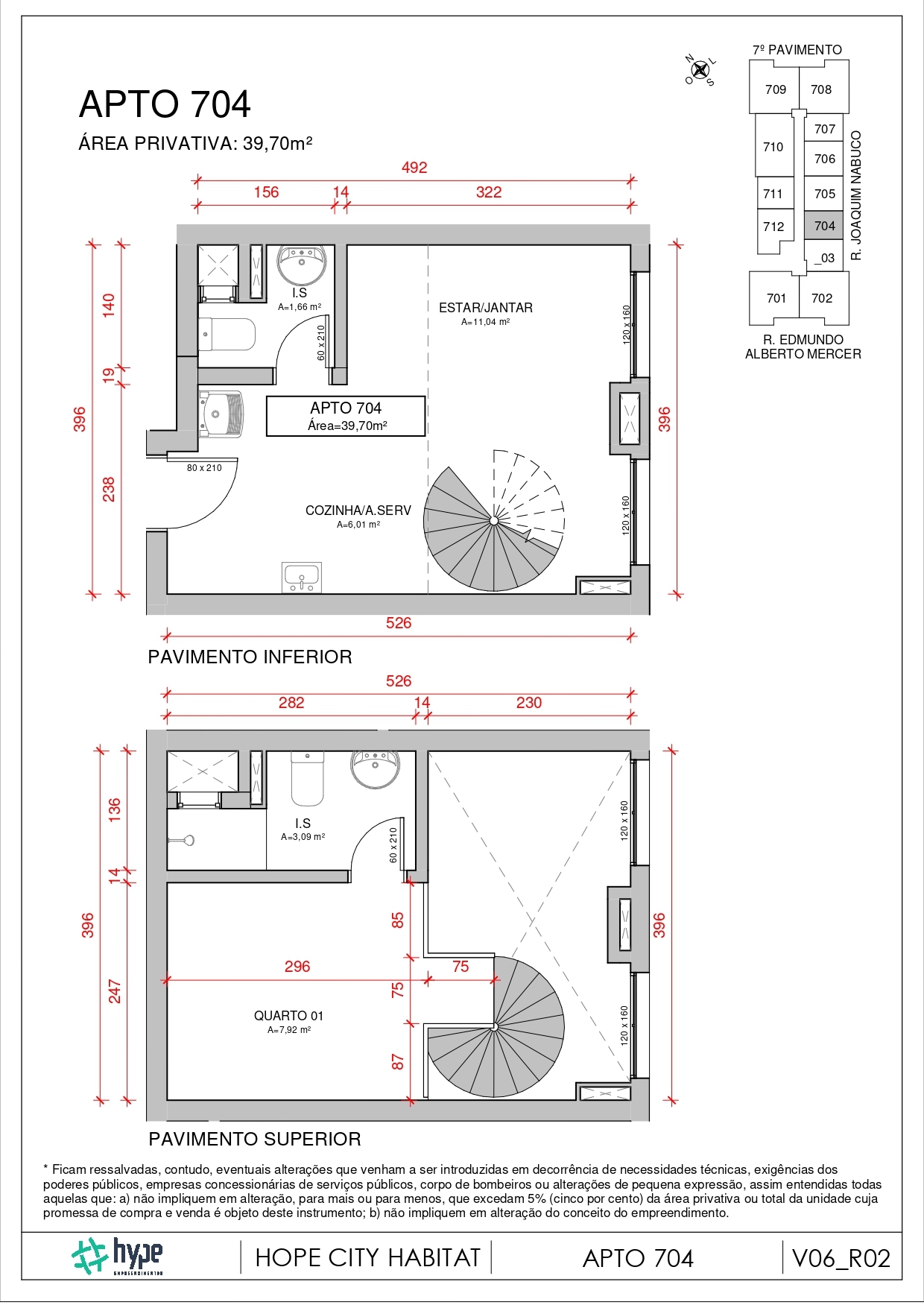 Planta 04 - 2 dorm 39 7m² - loft