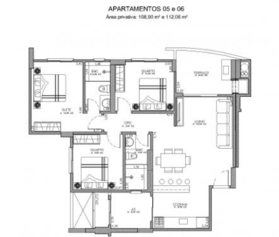 Planta 01 - 3 dorm 108 90m²