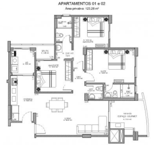 Planta 02 - 3 dorm 123 28m²
