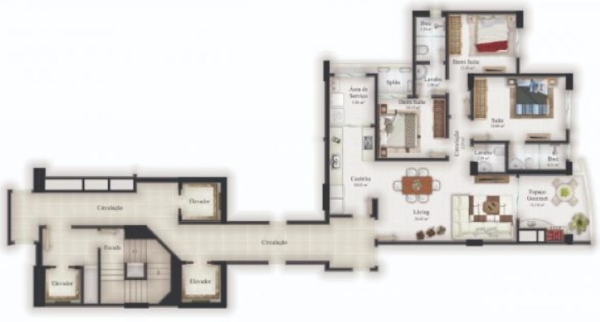 Planta 03 - 3 dorm 123 40m²