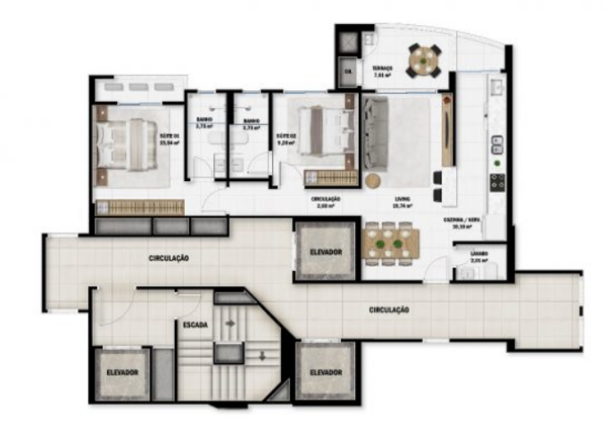 Planta 04 - 2 dorm 90 24m²