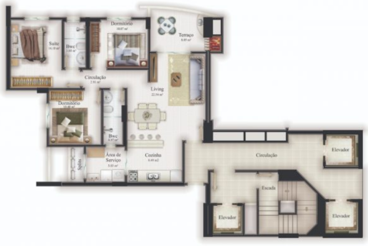 Planta 05 - 3 dorm 109 14m²