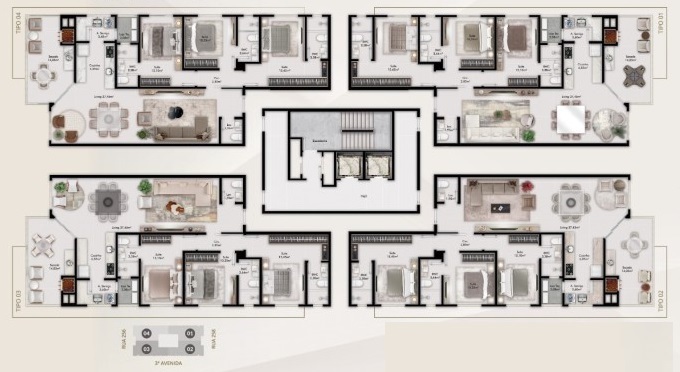 Planta 01 - 3 dorm 131 80m²