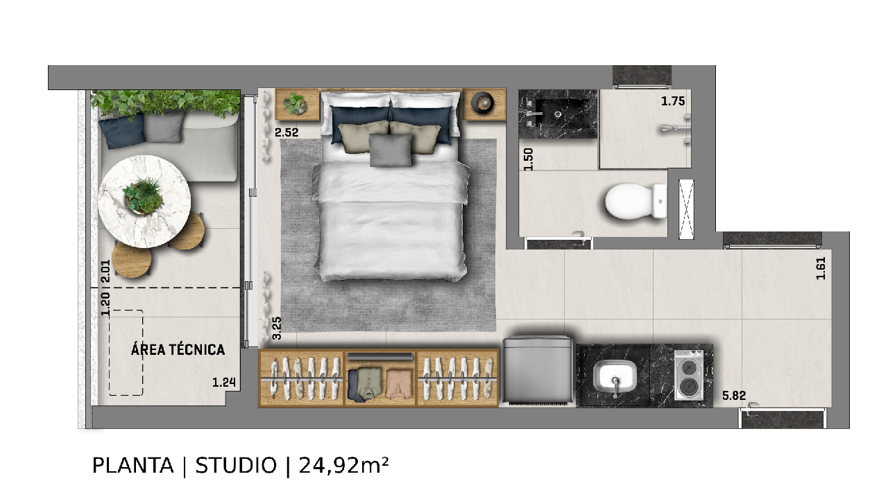 Planta 02 - 1 dorm 24 92m² - studio