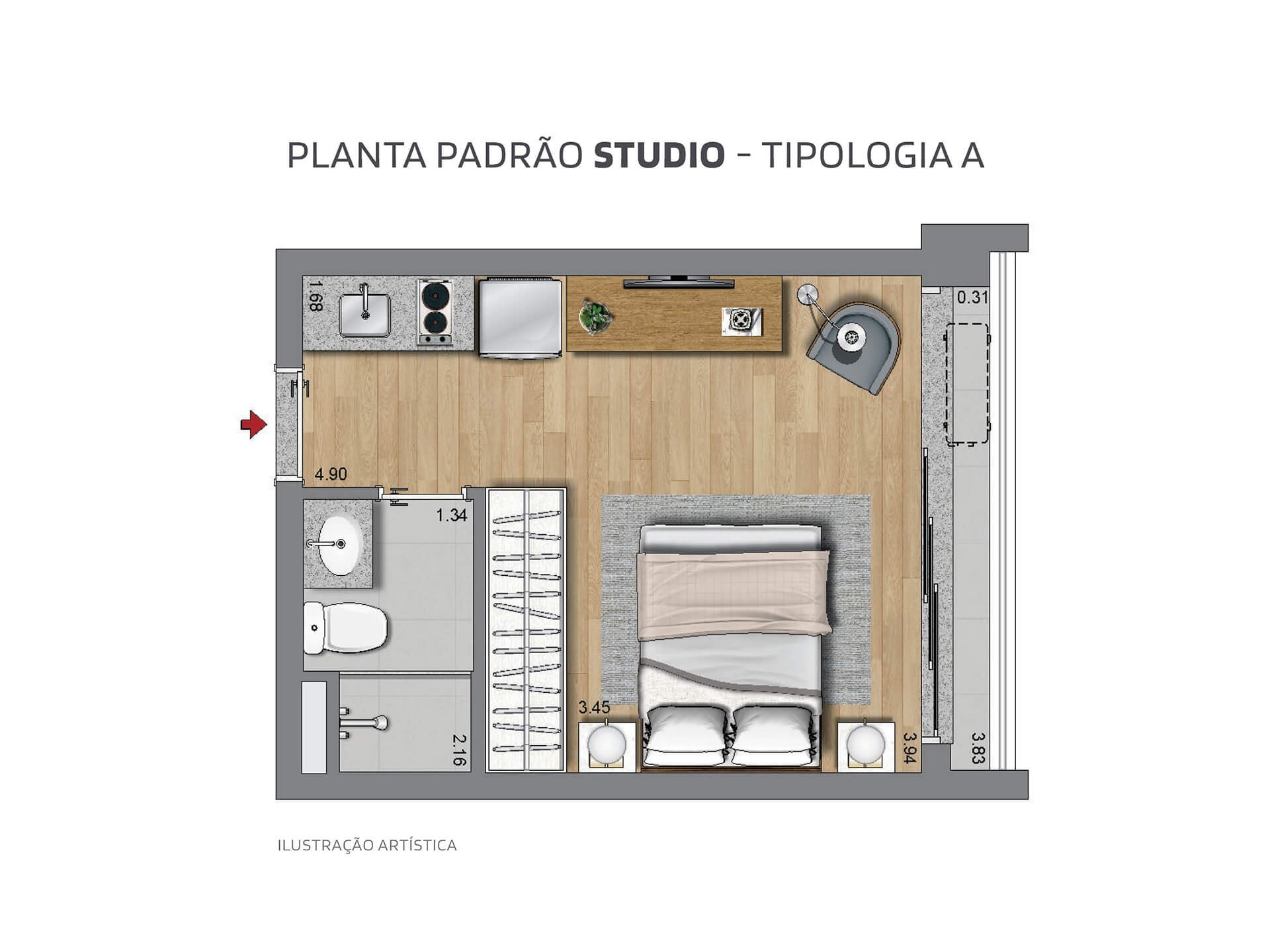 Planta 01 - 1 dorm 25m² - studio