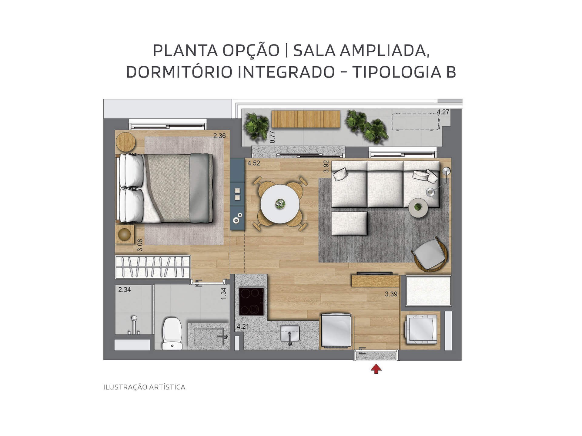 Planta 04 - 1 dorm 37m² - opção 2