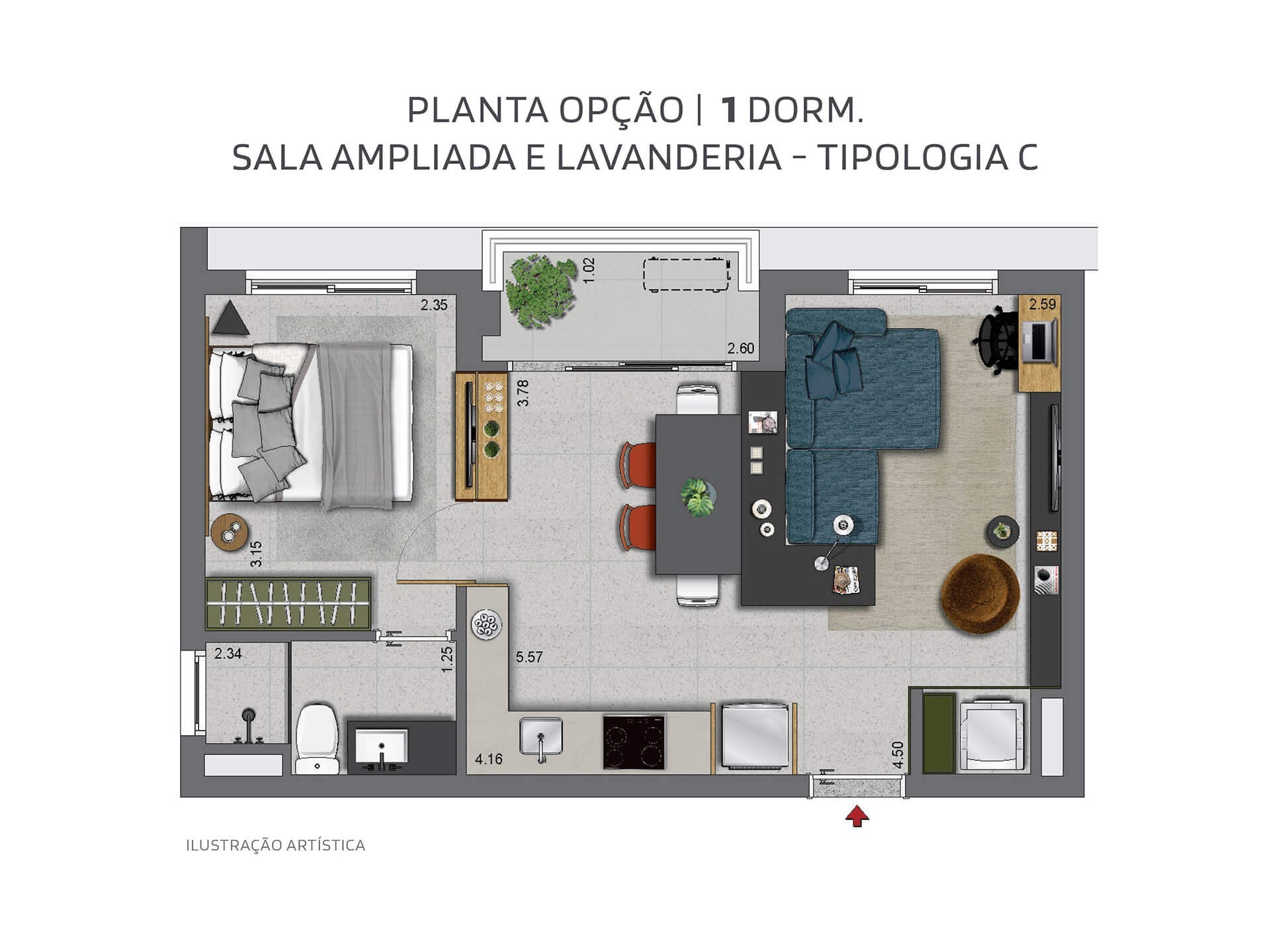 Planta 07 - 1 dorm 42m² - opção 2