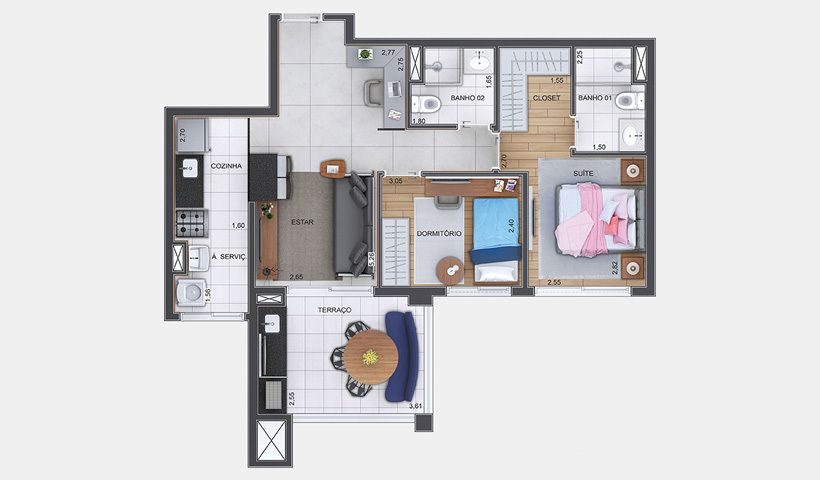 Planta 04 - 2 dorm 68m²