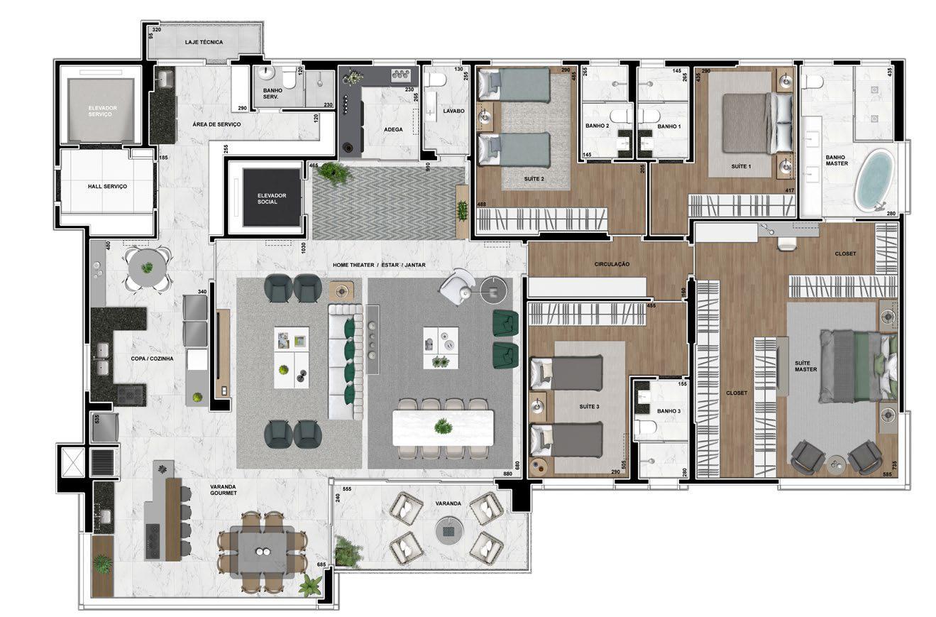 Planta 01 - 4 dorm 320m²