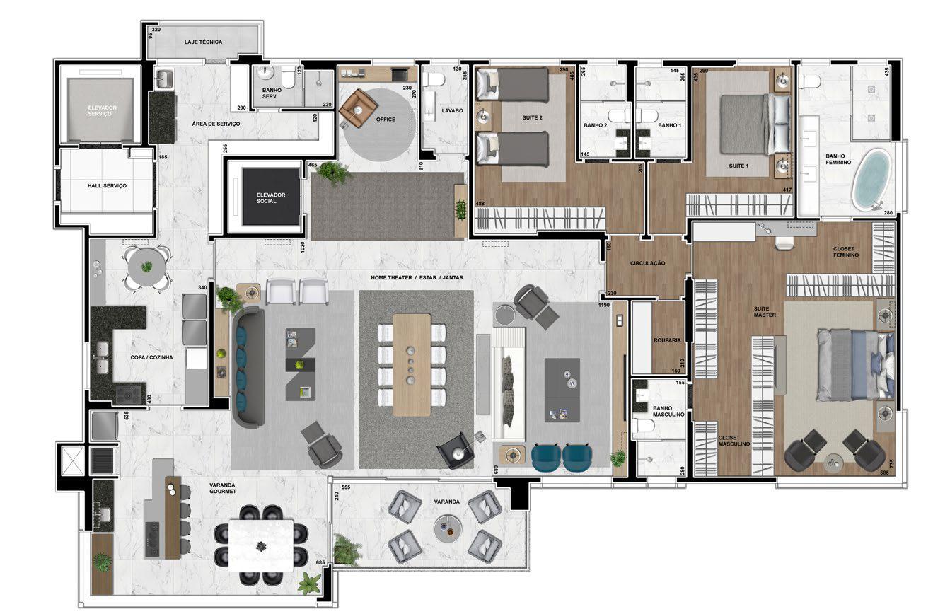 Planta 02 - 3 dorm 320m² - opção