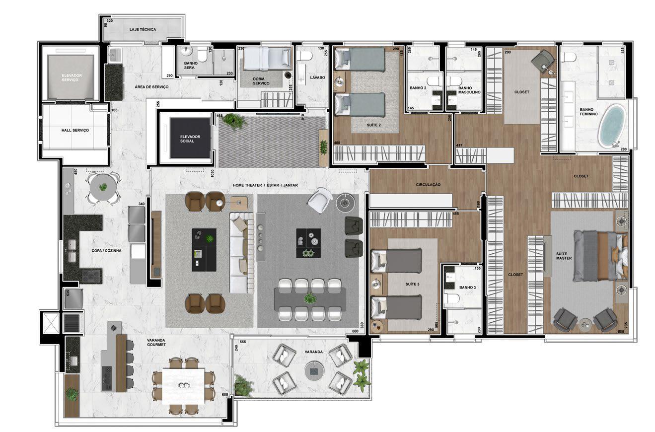 Planta 03 - 3 dorm 320m² - opção 2