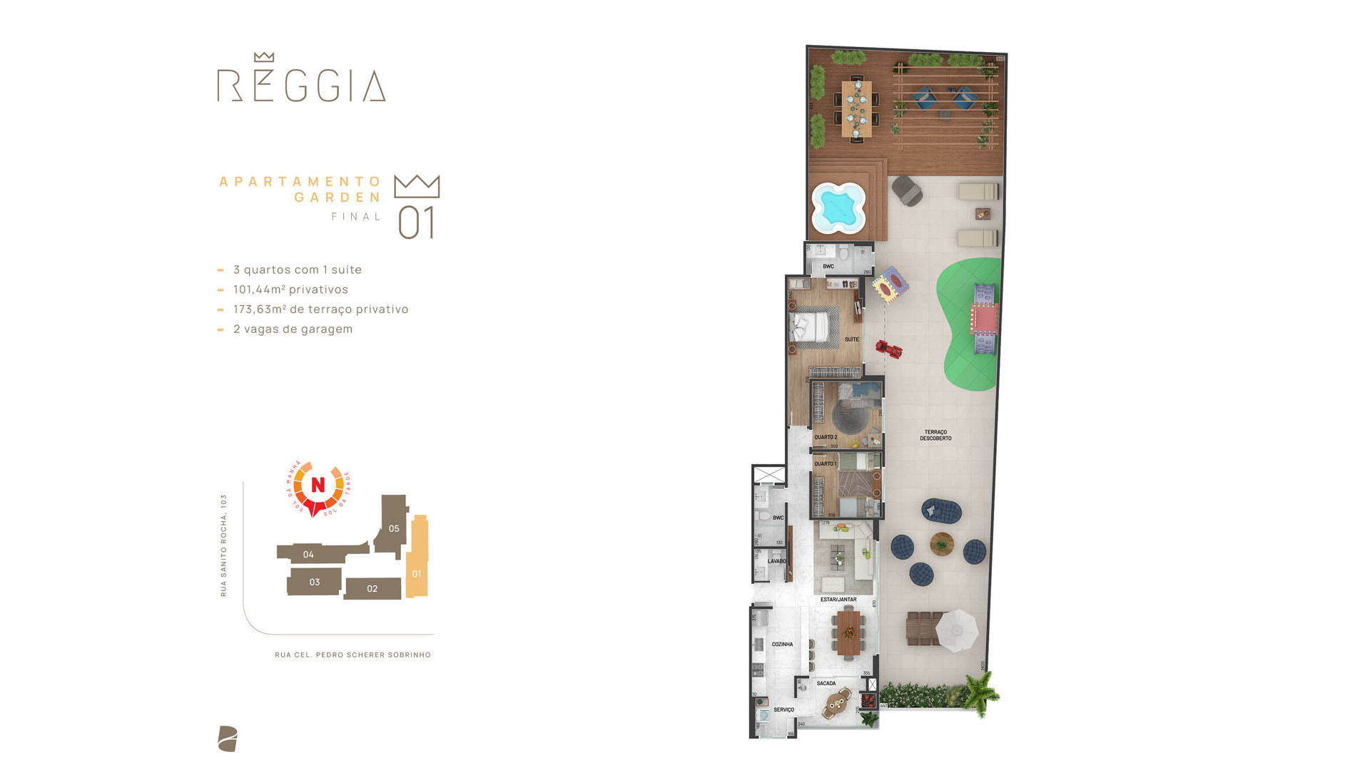 Planta 03 - 3 dorm 101 44m² - garden