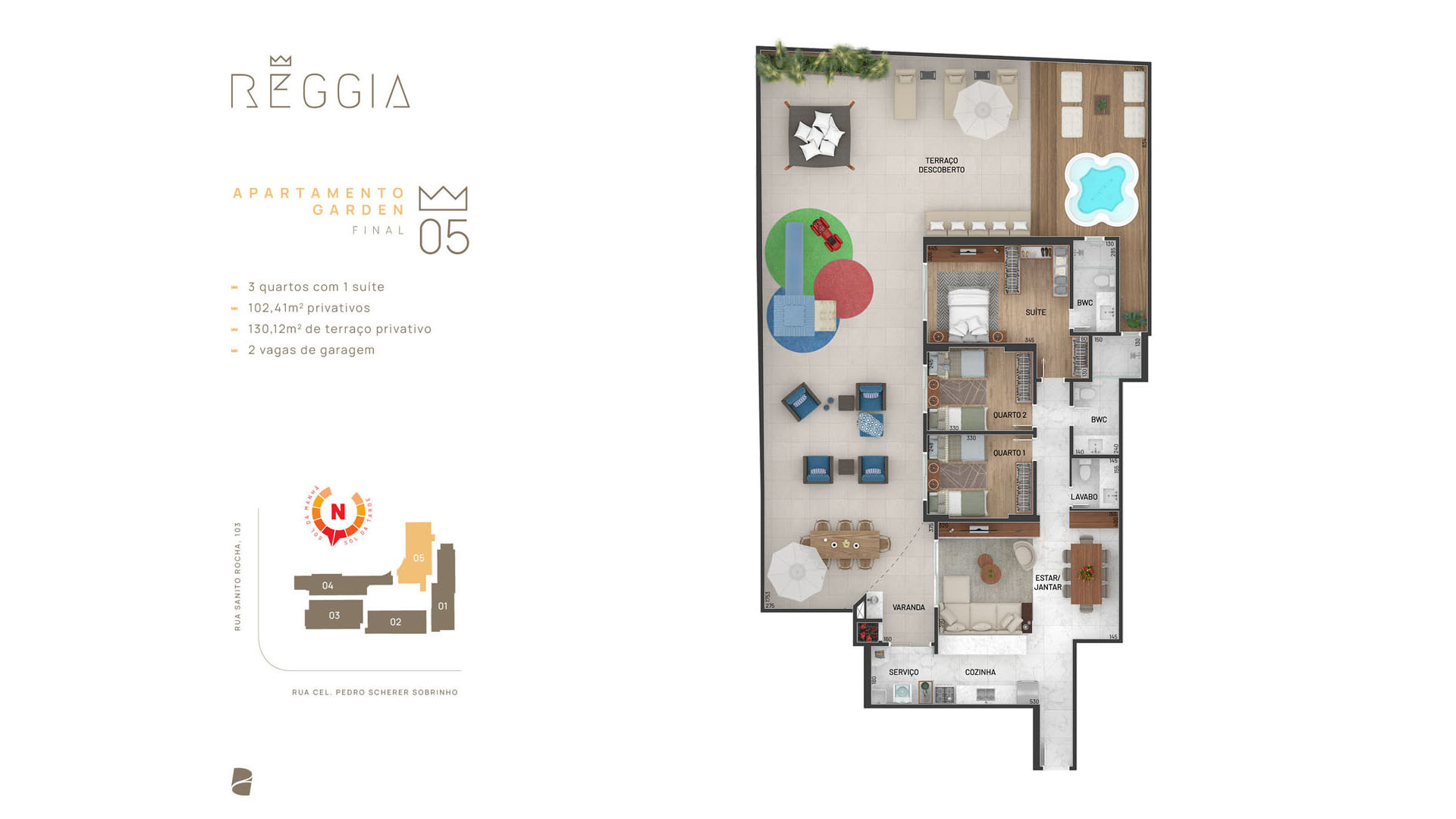 Planta 04 - 3 dorm 102 41m² - garden