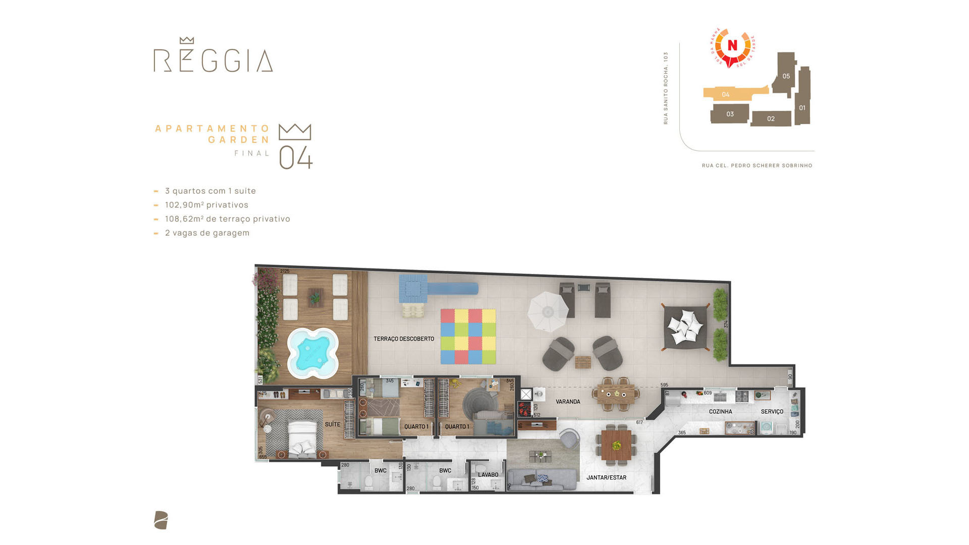 Planta 06 - 3 dorm 102 90m² - garden