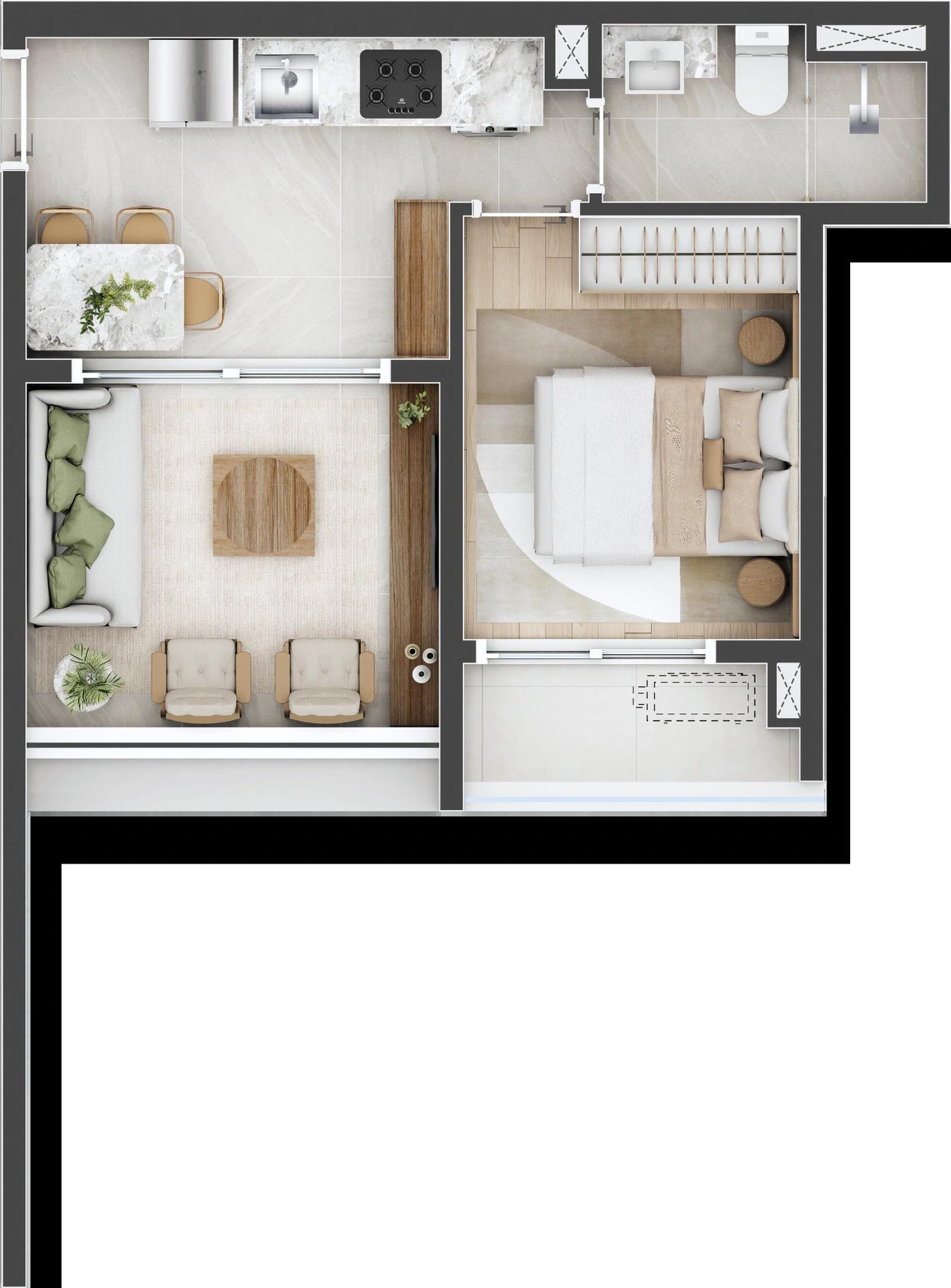 Planta 01 - 1 dorm 36,93m²