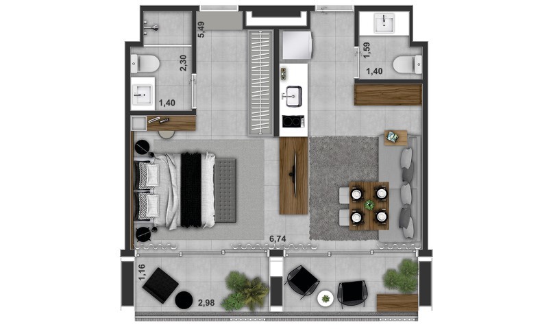 Planta 02 - 50m² - studio - opção