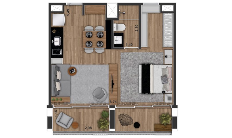 Planta 03 - 50m² - studio - opção