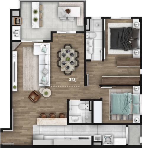 Planta 04 - 2 dorm 99m² - opção