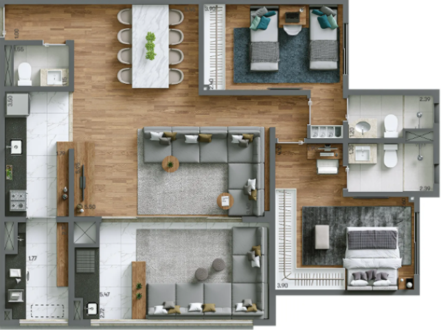 Planta 02 - 2 dorm 98m² - opção