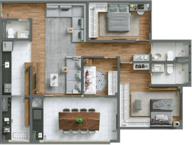 Planta 03 - 3 dorm 98m²