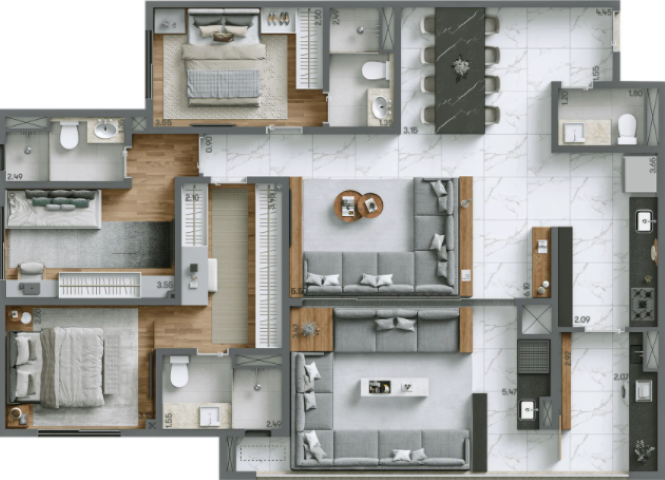 Planta 04 - 3 dorm 125m² - opção