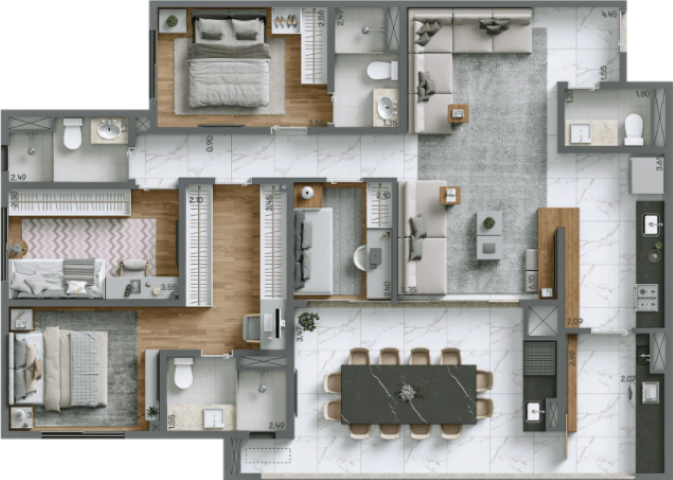 Planta 05 - 4 dorm 125m²